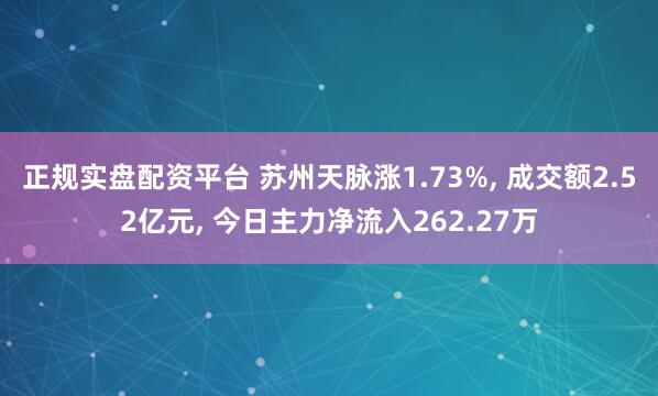 正规实盘配资平台 苏州天脉涨1.73%, 成交额2.52亿元, 今日主力净流入262.27万